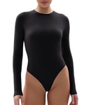 YIANNA Body Femme Manches Longues Justaucorps Bodysuit String Sexy Chic Coupe Ajustée Confort Top Suit Noir 5242 M