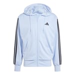 adidas Men's ESSENTIAL THREE STRIPES FRENCH TERRY FULLZIP HOODIE, glow blue/black, S