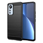 Military Shockproof Case for Xiaomi Note 12 Lite - Carbon Fiber Texture, Black