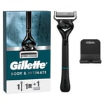 Gillette Body and Intimate Razor for Men, Razor for Pubic Hair, Gentle and Easy to Use, 1 Handle + 1 Razor Blade Refill