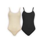 UnsichtBra Lot de 2 bodies pour femme - Blanc - Bretelles spaghetti - Sous-vêtements de bien-être - Blanc, noir, beige, Noir/beige, L-XL