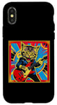 Coque pour iPhone X/XS Rétro Vintage Pop Art Chat Joue Guitare Electrique 80s 90s Art