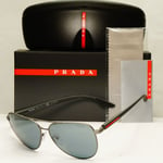 Prada Grey Mirror Sunglasses Pilot Gunmetal Silver Mens SPS 52W PS52WS DG1-07G