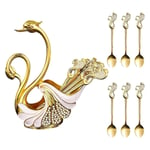 Decorative Metal Swan Base Coffee Spoon Holder with 6pcs Spoons Set, Coffee8691