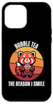 Coque pour iPhone 14 Plus Panda rouge vintage boit du thé aux bulles The Reason I Smile