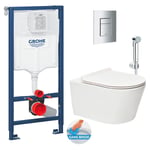 Grohe - Pack wc Bâti-support Rapid sl + wc sans bride Brevis + Abattant softclose + Douchette bidet + Plaque chrome