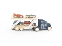 Speedy Monkey SP1013 Transporteur de Voiture 39,4 x 15,6 x 9,2 cm Bleu Jouet en Bois pour Enfants avec détails soignés Excellente idée Cadeau