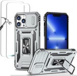 Antichoc Coque Para Iphone 12 Pro Max 6.7',Tpu+Pc Housse Protection De Qualité Militaire Avec Lentille Coulissante Couverture/2* Verre Trempé,Compatible Support De Voiture Magnétique-Gris