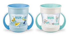 NUK Mini Magic Cup Tasse antifuite - Rebord antifuite 360° - À partir de 6 mois - Poignées ergonomiques - Sans bisphénol A - 160 ml - Bleu et turquoise - Lot de 2