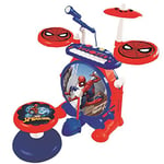 Lexibook- Spider-Man Batterie Électronique pour Enfant, Jeu Musical, Jouet Mixte, Vrai Son, Clavier 8 Notes, Prise pour MP3, siège Inclus, Bleu/Rouge, K610SP, Jaune