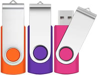 16GB Memory Sticks 3 Pack, USB Flash Drive 16GB 2.0 Swivel Thumb Drives Data Storage Jump Drive Zip Drive Memory Sticks External Devices with LED Indicator(Mixed Color with Lanyard)