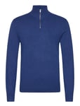 Half Zip Mélange Knit Tops Knitwear Half Zip Jumpers Blue Lindbergh