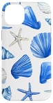 Coque pour iPhone 14 Plus Été côtier bleu coquillage, étoile de mer, femme