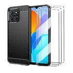 HuiYouMY [4 in 1 Case Compatible with Honor X6B Cover with 3 Pack Tempered Glass Screen Protector for Honor X6B, Slim Fit Soft TPU Shockproof Anti-Scratch Phone Case Cover - Black