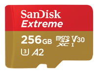 Sandisk Extreme - Flashminnekort (Microsdxc Til Sd-Adapter Inkludert) - 256 Gb - A2 / Video Class V30 / Uhs-I U3 / Class10 - Microsdxc Uhs-I