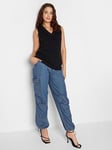 Long Tall Sally Denim Parachute Trousers 34", Blue, Size 16, Length 34, Women