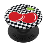 cherry checkers checkered black and white cherrys pattern PopSockets PopGrip: Swappable Grip for Phones & Tablets PopSockets Adhesive PopGrip