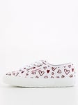 SUPERGA 2750 Faux Leather Cute Heart Print Plimsolls - White Red Hearts, White, Size 4, Women