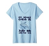 Womens Just Me And The Sea Blue Beluga Cetacea Whale Watching V-Neck T-Shirt