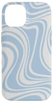 iPhone 14 Retro Liquid Light Blue And White Swirl Aesthetic Striped Case