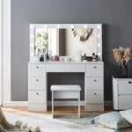 White Large Dressing Table LED Bulbs Mirror Drawers Stool Storage Makeup Desk