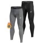 MEETWEE Pantalon Thermique Homme, sous-Vêtements Thermique Caleçon Long Collant Chaud Compression Base Layer Legging, Noir+gris, XXL