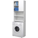 Meuble pour Machine à Laver 63 x 25 x 190 cm Blanc 2 Portes 4 Étagères de Rangement Armoire Haute Salle de Bain Lave-Linge Sèche-Linge Panneaux en