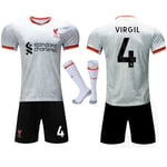 2024-2025 Liverpool FC Bortalagströja Set för Barn och Vuxna med Strumpor Storlek 4 Virgil- Perfekt No.4 Virgil 28