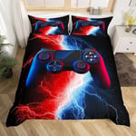 Homewish Enfants Housse de Couette Gaming 200x200, Ensemble de Literie Jeux Vidéo Joueur pour Garçon Ado, Housse de Couette Manette de Jeu Rouge Bleu, Décoration de Chambre de Jeu, Réversible