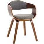Décoshop26 - Chaise de bureau sans roulettes visiteur en tissu et bois design retro et confort maximal noyer gris clair