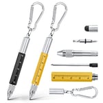 Vicloon Cadeau Homme, Stylo Multifonction 6 en 1, 2pcs Stylo à Bille Multifonction avec Mousqueton, Cadeau Gadgets Insolite Utile pour Papa, Cadeau Noel Homme/Femme Original Rigolo (Noir+Jaune)