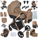 NADDLILY Poussette 4 en 1, Poussette Bebe avec Conception Portable Pliable en Un Clic, Pousette 4 en 1 avec Poussée Réversible Bidirectionnelle, Poussette Canne avec Accessoires (H2 Khaki)