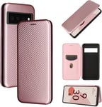 Compatible Avec Coque Google Pixel 6 Pro, Mince Flip Fibre De Carbone [Test De Chute] Antichoc Stand Fente Avec Carte, Protecteur D'écran En Verre Trempé*2-Or Rose