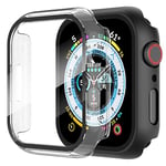 Diruite 2-Pack Screen Protector for Apple Watch 9/8/7 45mm Tempered Glass Case,All Around Hard Matte PC Protective for iWatch 45mm Cover-Black+Transparent