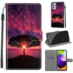 Tveinan Coque pour Samsung Galaxy A52 5G / 4G / A52S 5G Housse, Etui à Rabat en Cuir PU Étui Portefeuille de Protection Case Cover avec Motif pour Samsung A52 5G / 4G / A52S 5G - Coucher de Soleil