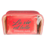 PROMOTION ! Set de 3 trousses 'Messages' rose (La vie est belle comme moi) - 20x13. 5x7. 5 cm