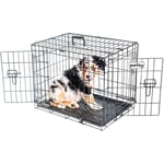 Paitsy - Cage pour chien FortressooS, caisse de transport pour chien et chiot 60x43x49cm, pliable, 2 portes, plateau amovible, utilisation interieur