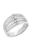 The Love Silver Collection Sterling Silver Five Band Cubic Zirconia Ring, Silver, Size R, Women