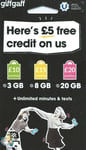 Giffgaff Giff Gaff Nano/micro/standard 3in1 Sim Free £5 Credit 3gb For Just £10