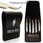 Razor Edge Eyelash Tweezers 5 Pack Set with 5 tips Silver with Black Case