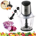 2 Speed Electric Chopper Mini Food Processor Stainless Steel 1.5L Glass Bowl