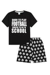 ThePyjamaFactory Boys Born To Play Football Forced To Go To School Short Cotton Pyjama Set (7-8 Years) Black