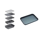 MasterClass Smart Space Stacking Non-Stick Bakeware Set, 7 Piece Baking Trays, Gift Boxed & KCMCCB54 Crusty Bake Perforated Baking Tray with PFOA Non Stick, Robust 1 mm Carbon Steel, 24 x 18 cm, Grey