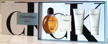 Calvin Klein Obsession 125ml EDT, 100ml Shower Gel, 100ml Aftershave Balm Men