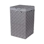 Compactor Square Laundry Basket with Lid, Woven Washing Hamper for Storing Clothes and Linen in Bedrooms and Bathrooms, Removable Liner and Carry Handles, Grey, Stan Range