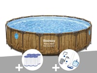 Kit piscine tubulaire ronde Bestway Power Steel avec hublots 5,49 x 1,22 m + 6 cartouches de filtration + Kit d'entretien Deluxe