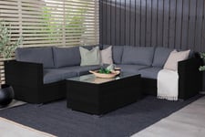 Venture Design Amazon sofagruppe Sort med grå hynde 3 hjørne, 2 midt & bord 110x60 cm