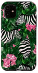 Coque pour iPhone 11 Motif imprimé zèbre aquarelle vert