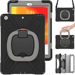 Commute Étui de Protection pour Samsung Tab S8 Ultra X900/X906 avec Film de Protection d'écran 3 en 1 résistant aux Chocs avec Support à Anneau 360° Noir + Gris