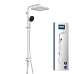 GROHE Vitalio Comfort 250 Flex - Shower System with Diverter (Square 25cm Head Shower 2 Spray Rain & SmartRain, Square 11cm Hand Shower 2 Spray: Rain & Jet, Hose 1.5m, Water Saving), Chrome, 26986001